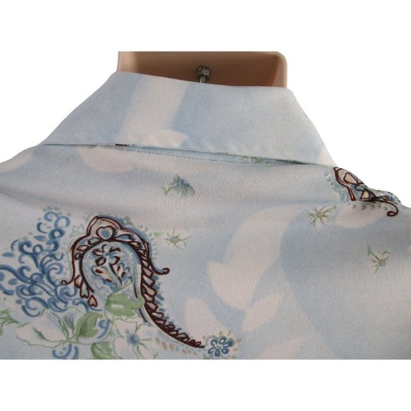 Powder Blue Paisley Print Polyester Lancer California Disco Shirt Mens Lg  EUC - Picture 14 of 16